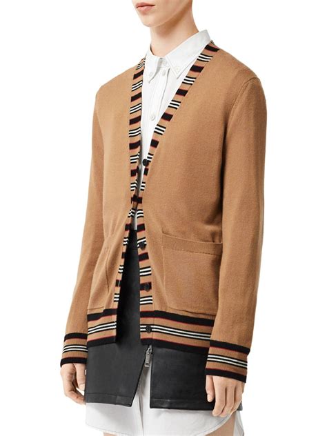 Burberry Icon Stripe Detail Merino Wool Cardigan 